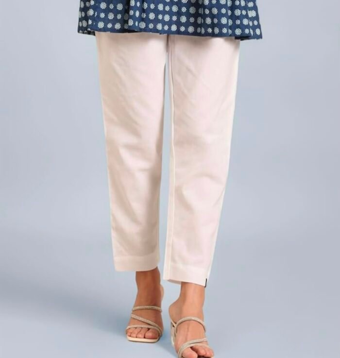 TWIN BIRDS – Cotton Straight Pant-White