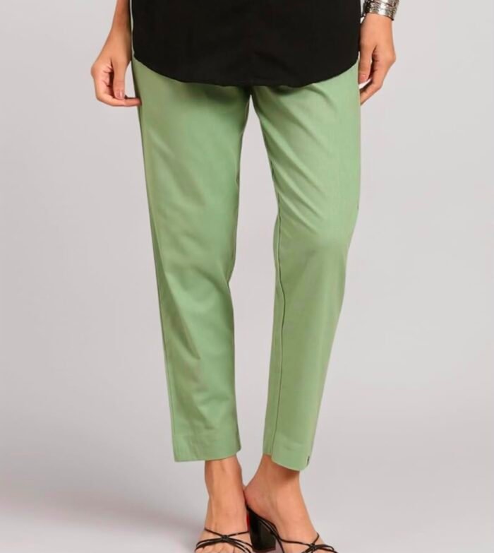 TWIN BIRDS – COTTON STRAIGHT PANT-Pastel greens/pista green