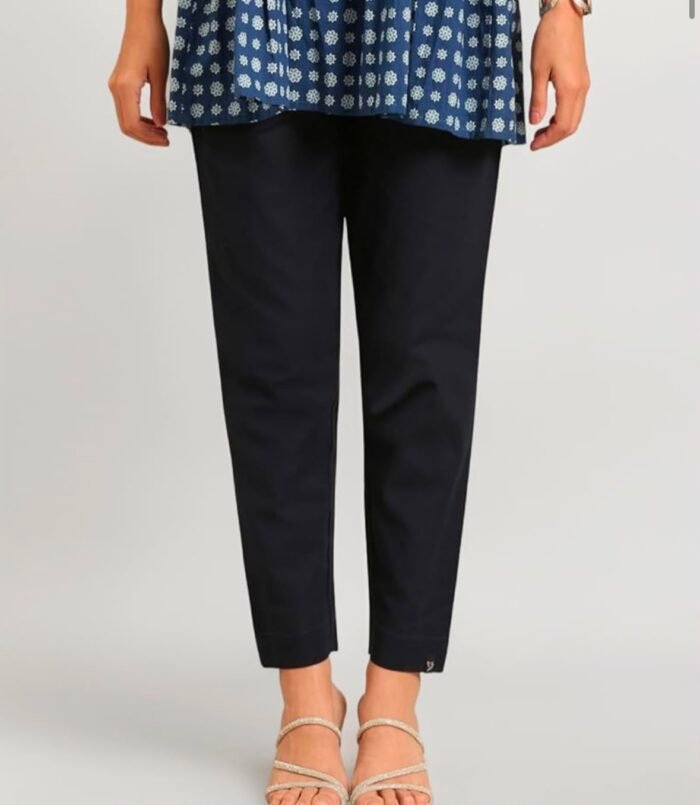 TWIN BIRDS – COTTON STRAIGHT PANT-Navy blue